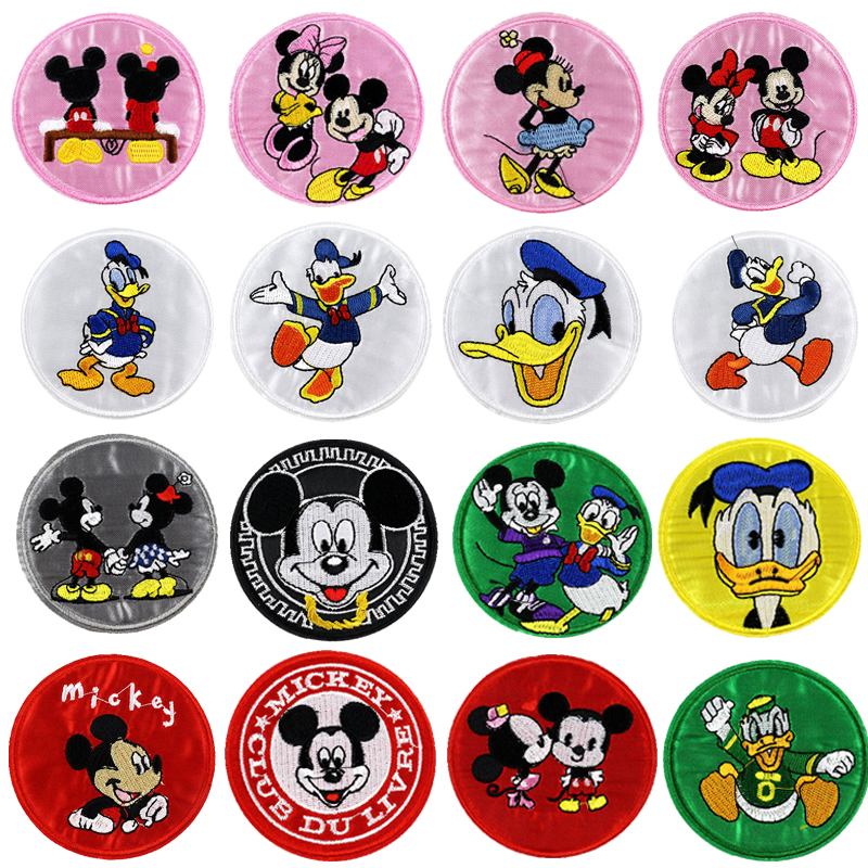 (2pcs)Embroidered Cloth Patch Pants Knee Hole Patch Pattern Round Dress Patch Decal Mickey