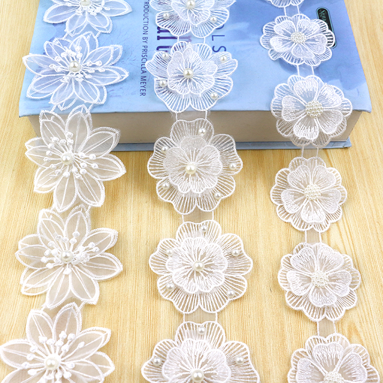 Nail Beads String Beads Solid Lace Augen Yarn Flowers Skirt Wedding Dress Diy Decorative Floral Side Accessories Fabric Cloth Art