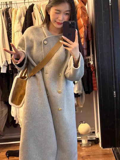 双面羊绒大衣女2025秋冬新款灰色高端羊毛呢外套