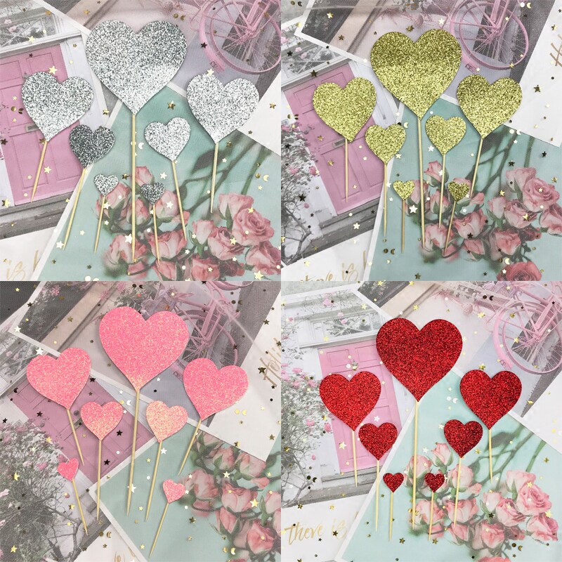 Birthday cake decoration girl princess Red love pink card Heart star lover decoration plug-in