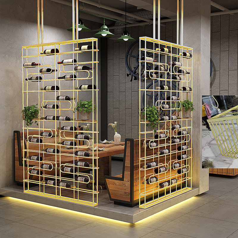 Iron Art Wine Cabinet Leaning Against Wall Cassette Partition Screen Red Wine Rack Industrial Wind Bar Wine Floor Decoration Show Shelf