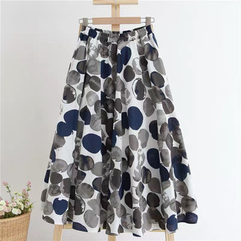 ຝ້າຍ 2025 ພາກຮຽນ spring ແລະ summer ໃຫມ່ພິມ skirt floral ສີ umbrella skirt ຂະຫນາດໃຫຍ່ hem polka dot ກາງ-length skirt ຂອງແມ່ຍິງ a-line skirt