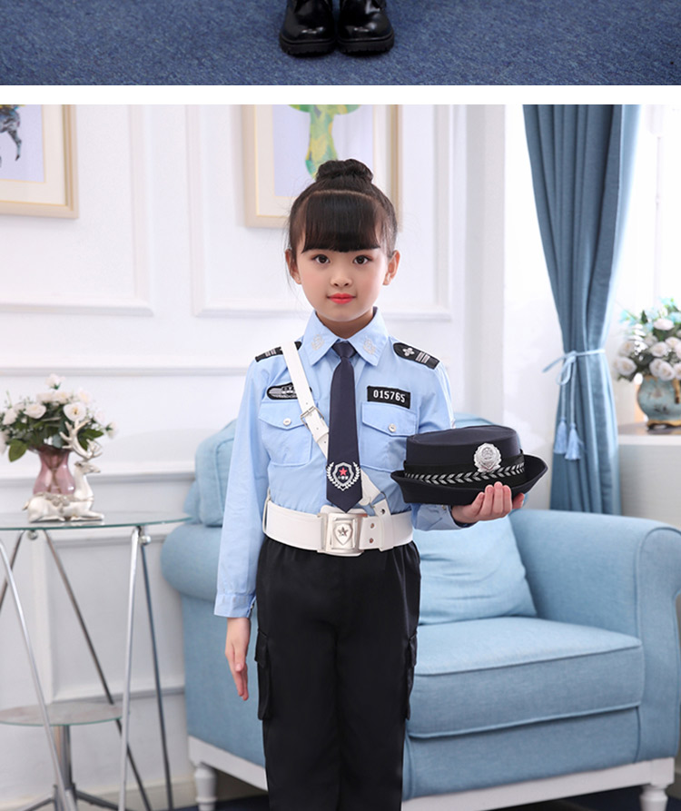 Cảnh sát trẻ em mặc quần áo bé trai và bé gái cảnh sát giao thông nhỏ mũ cảnh sát giao thông đồng phục biểu diễn quần áo mùa thu và mùa đông bộ đồ nhảy bé trai 