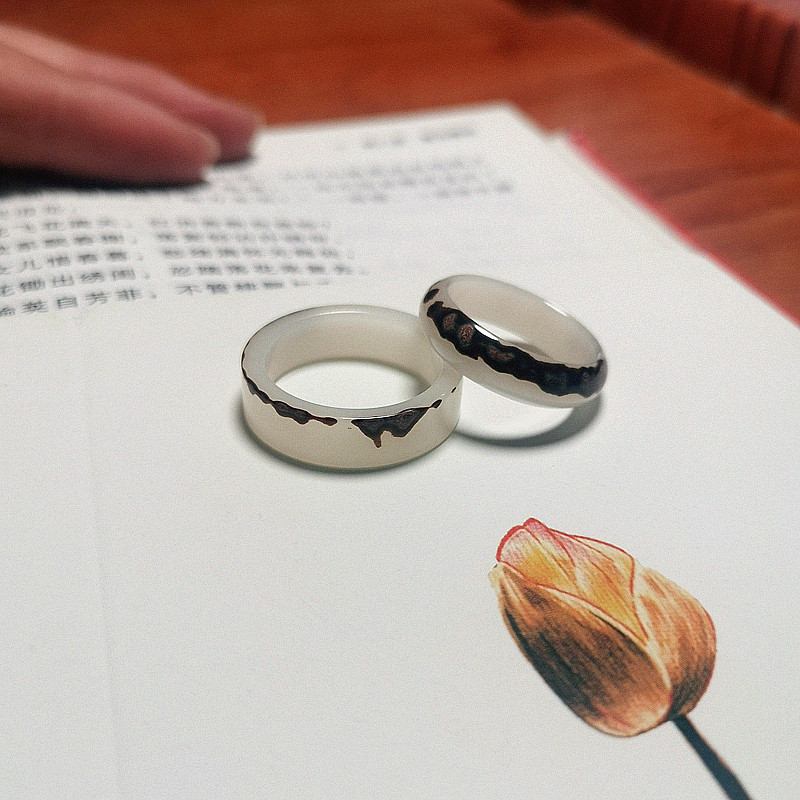 Hand - made original Qinglian White Yu Tigan ring fingertip ring couple ring students birthday gift