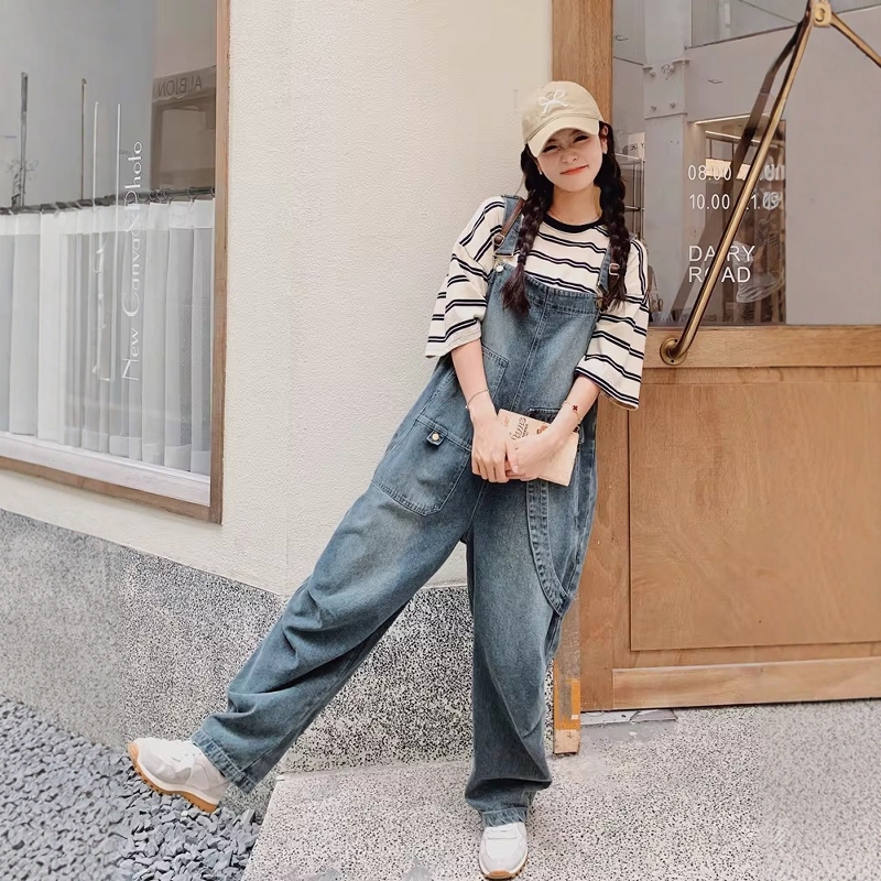 Next Alice Maternity Set 2026 Summer New College Style Loose Denim Overalls Casual Slimming Trendy