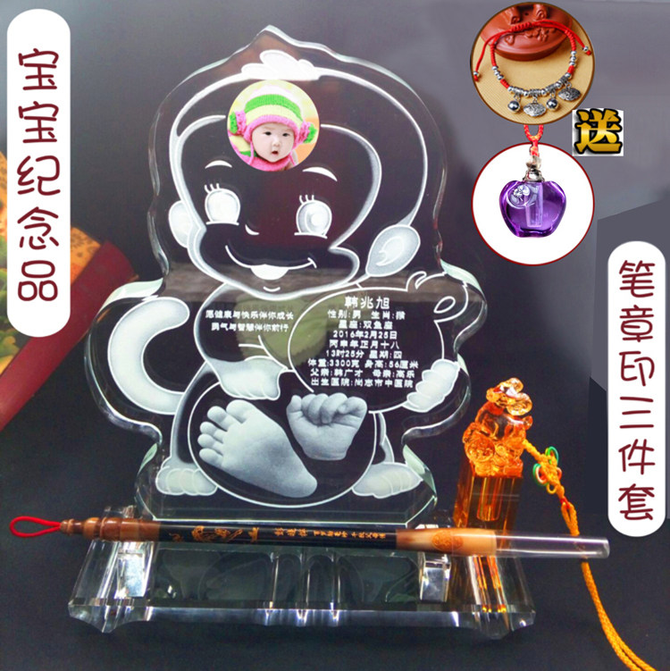 Monkey Year Baby Hands Foot Print Crystal Bracelet Imprinted Clay Footprints Footprints Baby Full Moon 100 Day Souvenirs