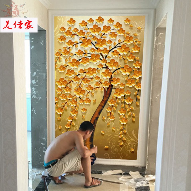5d Living Room 3D Wallpaper 3d Modern Entrance Wallpaper Vertical Money Tree Mural Hallway 8d Wallcloth