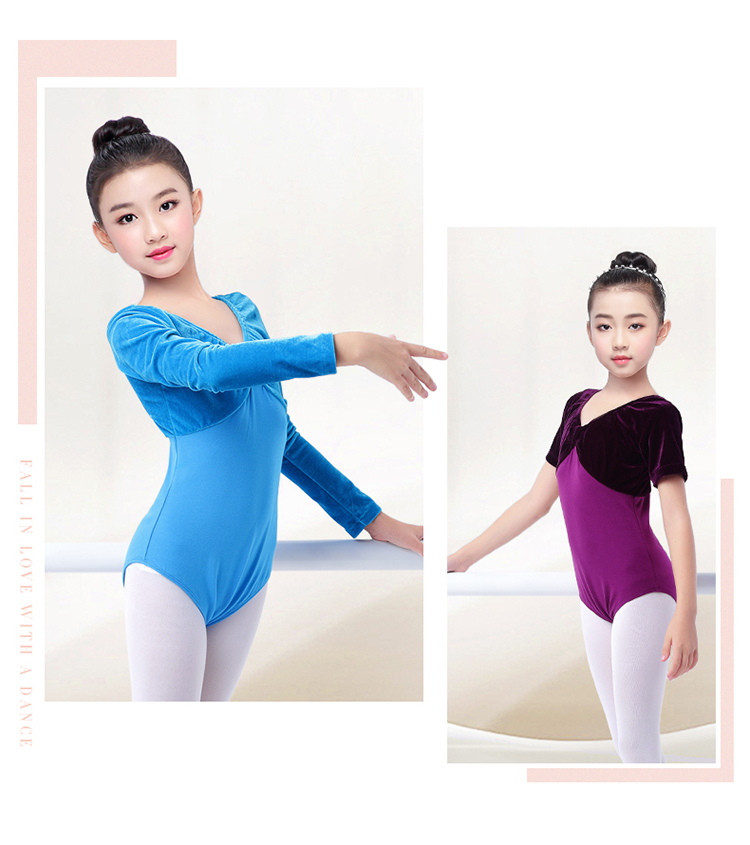 Trang phục múa trẻ em mùa thu thực hành quần áo bé gái múa ba lê màu tím dài tay trang phục nhung vàng jumpsuit trang phục dân dộc các nước trẻ em