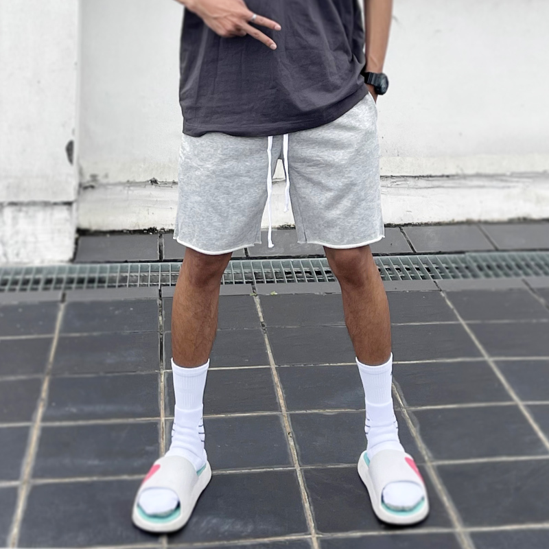 Summer Gray Cuffed Terry Sports Shorts Loose American Style Five-Point Shorts Casual Men's Fitness Pure Cotton Basketball Shorts