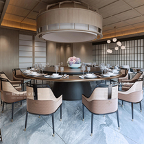 New Chinese style marble hotel dining table and chair combination electric large round table club restaurant private room villa furniture customization