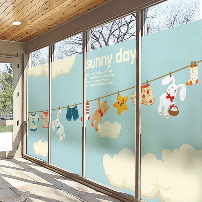 Electrostatic film glass film window frosted sticker children's room toilet kindergarten blackout window sticker-sunny day