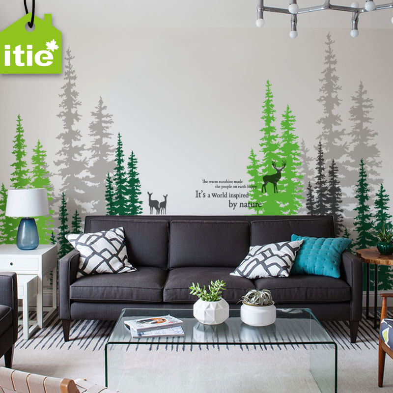 itie love wall stickers-living room bedroom LCD TV sofa background forest decoration stickers-pine forest