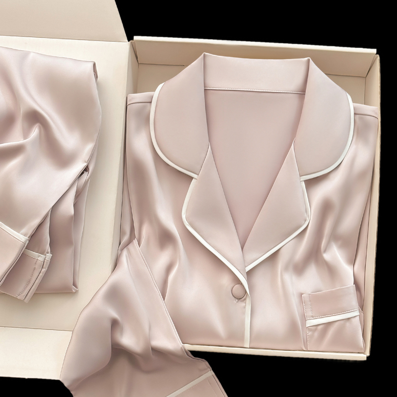 Coy Kiss Silk Pajamas for Women, New Autumn Style, Solid Color, High-End Feel, Can Be Worn Outside, Silk Loungewear Gift Box Set