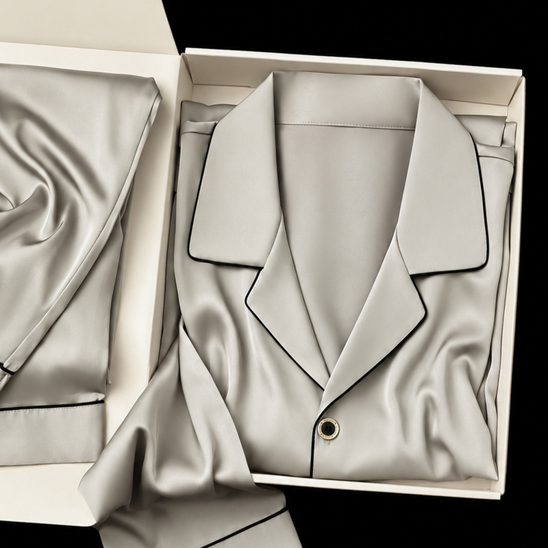 Coy Kiss Silk Pajamas for Men, Autum 2026 New Style, Long-Sleeved, Gift for Boyfriend, Classy and High-End Gift Box