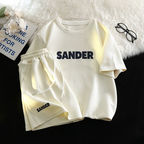 Летний комфортный комплект, в корейском стиле, короткий рукав, оверсайз, для бега