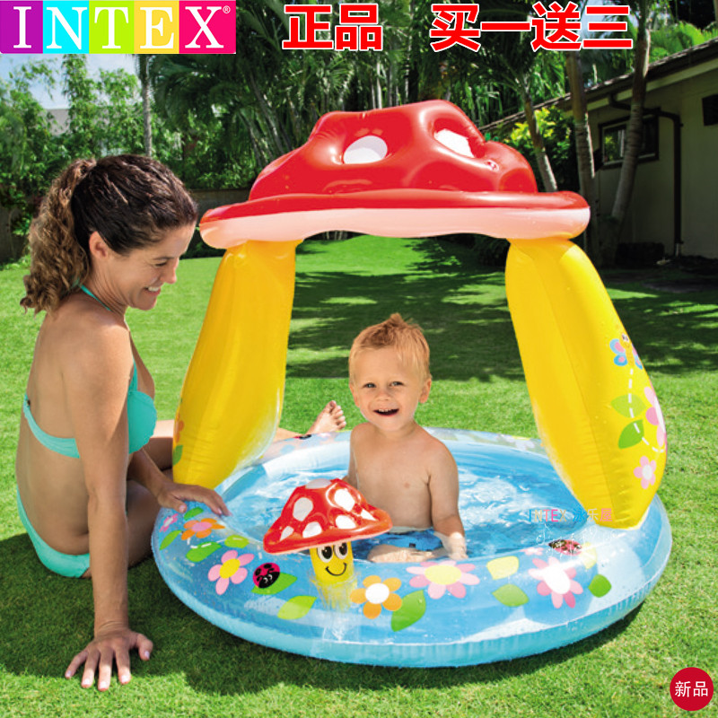 INTEX Kids Baby Pool Mushroom Awning Inflatable Pool Ocean Ball Pool Sand Bath Tub 0-3 years old