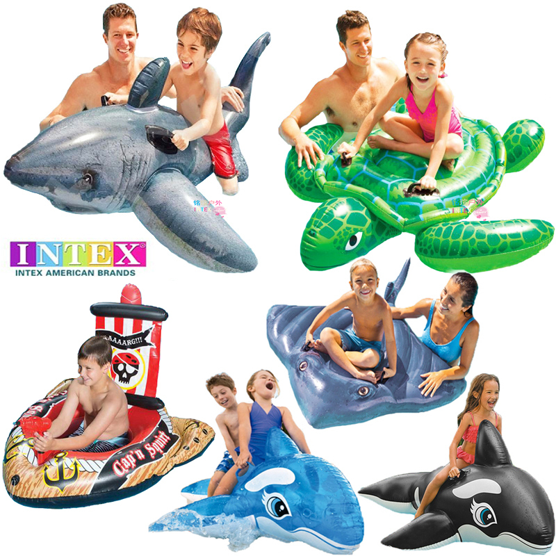 Intex Kidsren's and Adults' Water Animal Rides Blue and Black Whale, Sea Turtle, Inflatable Water Toys, Baby Swimming Ring