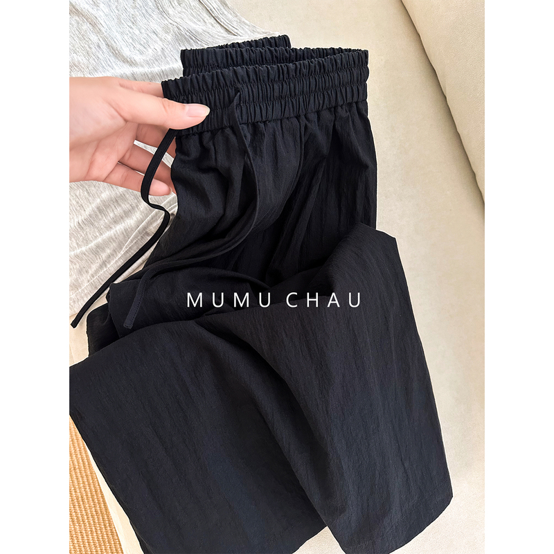 Yiqiu Ma High-End Women's Clothing 2026 Summer New Slimming Casual Loose Straight Wide-Leg Pants Thin Black