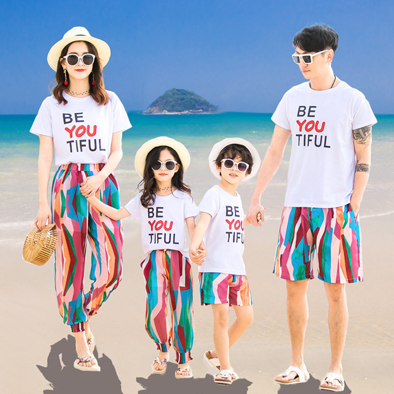 Beach Pro Dress 2022 Summer Dress New Family Three Seaside Holiday Travel Photo Striped Anti-mosquito Pants Suit