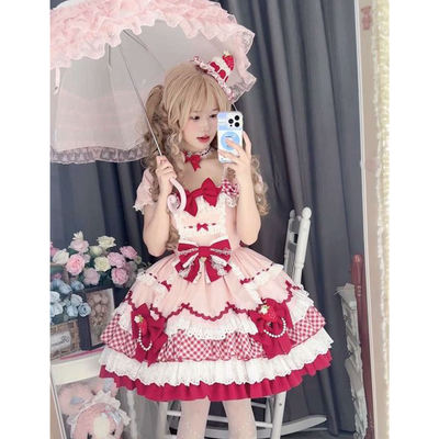 Berry Sweetheart Pink OP Lolita dress, old-fashioned lo dress, doll style, sweet and soft girl style, puffy princess dress