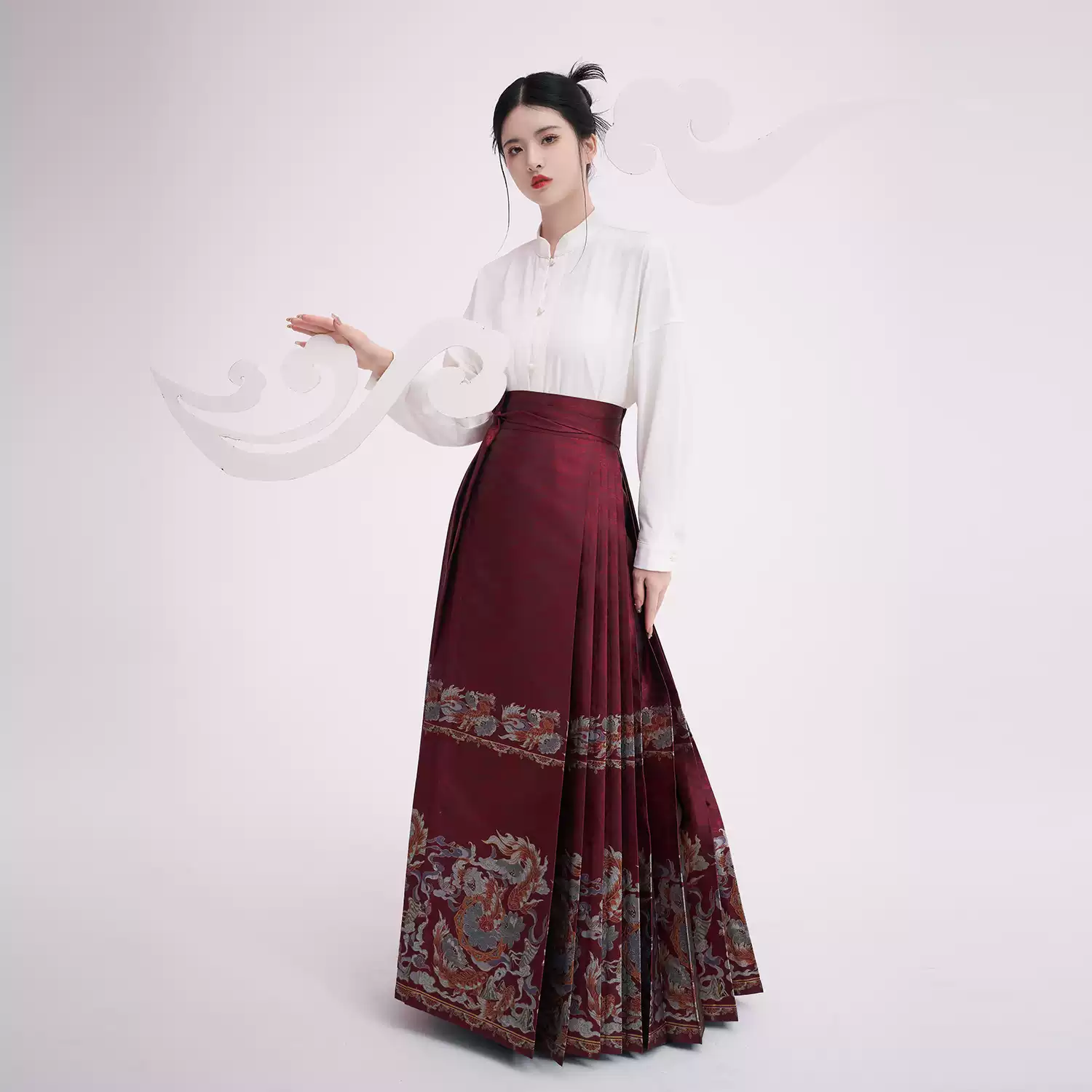 原創明制國風漢服馬面裙織造司螺鈿山水夏季立領女裙-Taobao-Tmall
