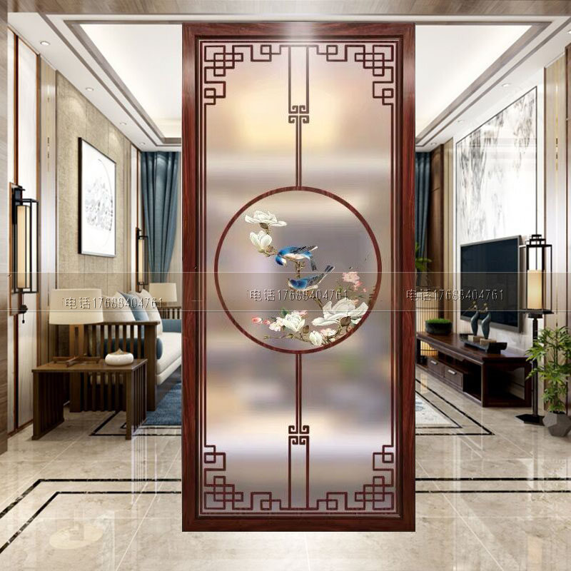 Modern simple new Chinese style living room glass screen partition wall bedroom blocking home entry translucent porch background