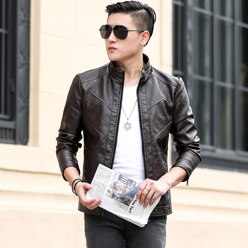 Leather jacket nam giả da thời trang da đầu máy đơn mùa thu mỏng mùa xuân đẹp trai Hàn Quốc phiên bản của thanh niên cơ thể xây dựng quần áo da mùa xuân hè