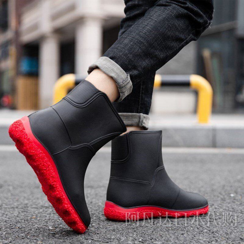 Japanese Japanese GP fashion mid-tube rain boots men's water shoes low-top rain boots waterproof non-slip rubber shoes fishing men's solid color