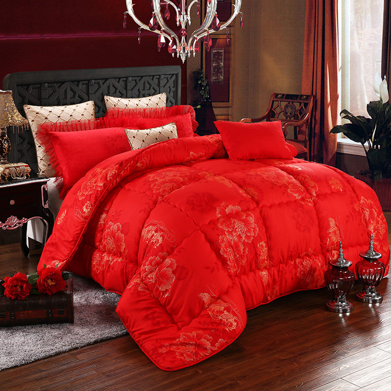 Thickened warm big red spring, autumn and winter quilt quilt single and double wedding gift happy quilt down velvet quilt