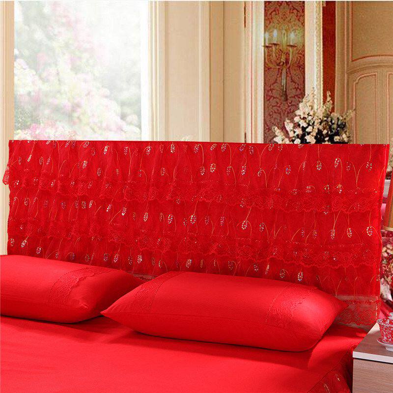 Wedding celebration big red lace bed head cover Fabric bed head cover Universal universal dust cover Plus bed head cloth soft bag