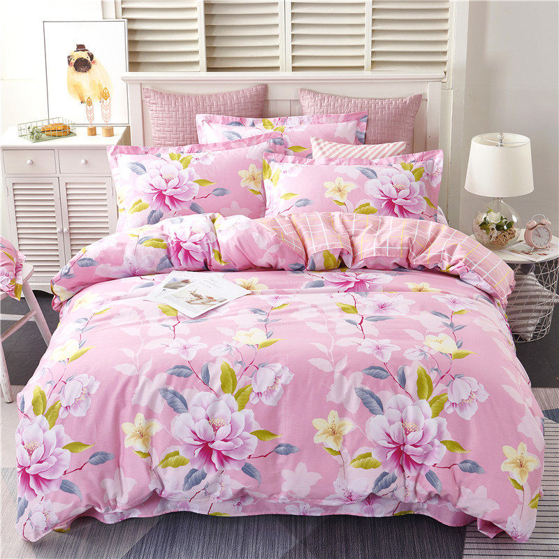 Quality 100% pure cotton kit minimalist thin section full cotton cute cartoon diagonal tattooed four pieces cover bed bedding