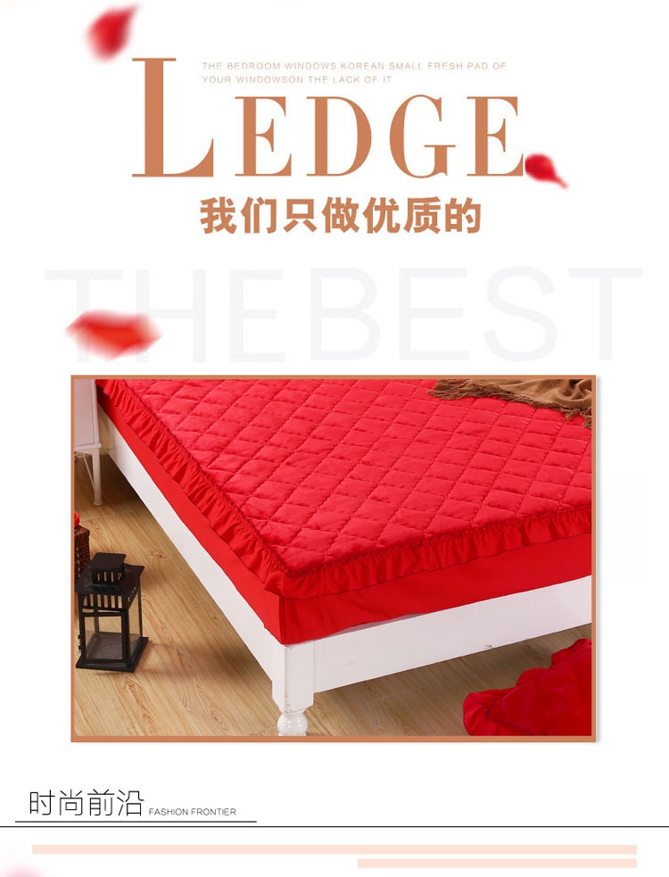 Đám cưới lớn màu đỏ dày nhung bông chăn đơn bộ nệm giường mùa thu và mùa đông ấm áp bộ ba hoặc bốn bộ Ga chun chần Everon