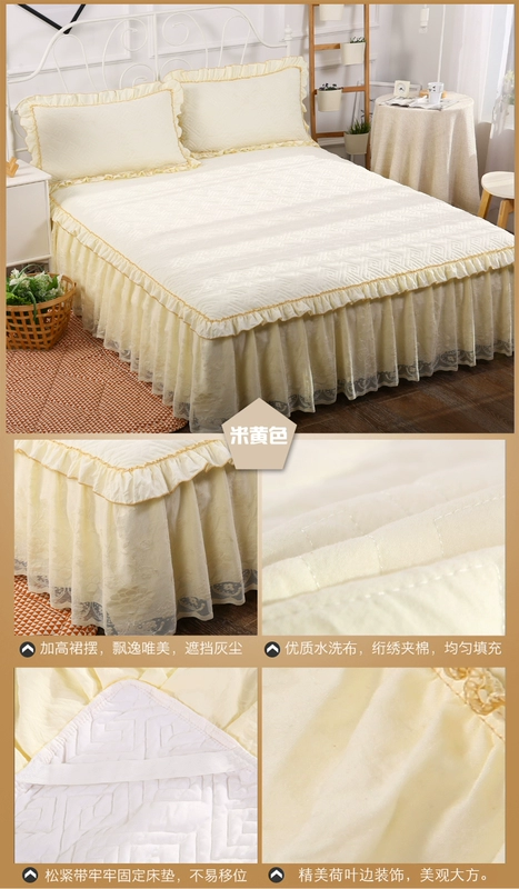 Đám cưới lớn màu đỏ chần ren giặt bông giường váy đơn mảnh dày trải giường đặt tấm 1,5m1,8 2 mét
