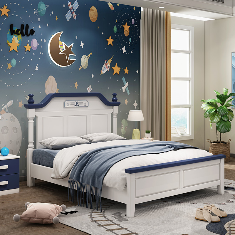 American water-based lacquered all solid wood children's bed storage teen children's room princess bed 1.5m boy single bed