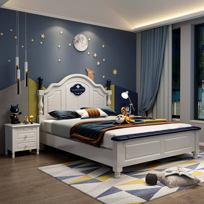 American modern minimalist solid wood children's bed teen boy 1 5m single bed girl 1 5m princess children's bed