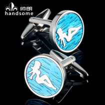 Exquisite enamel blue round cufflinks cuffs men Business casual Joker double stack sleeve French shirt cufflinks