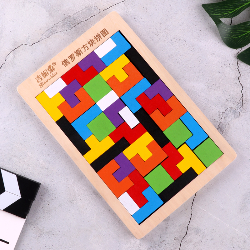 Russian Tetris puzzle wooden building blocks 3-4-5-6-7 years old young children Puzzle Force Early Education Development Toys