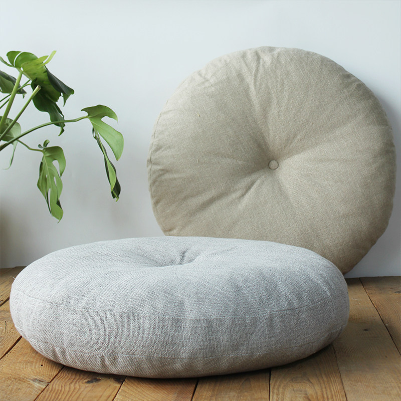 Cotton and linen Japanese-style solid color round thickened dining chair cushion Removable and washable futon cushion Increase meditation worship Buddha meditation cloth pad