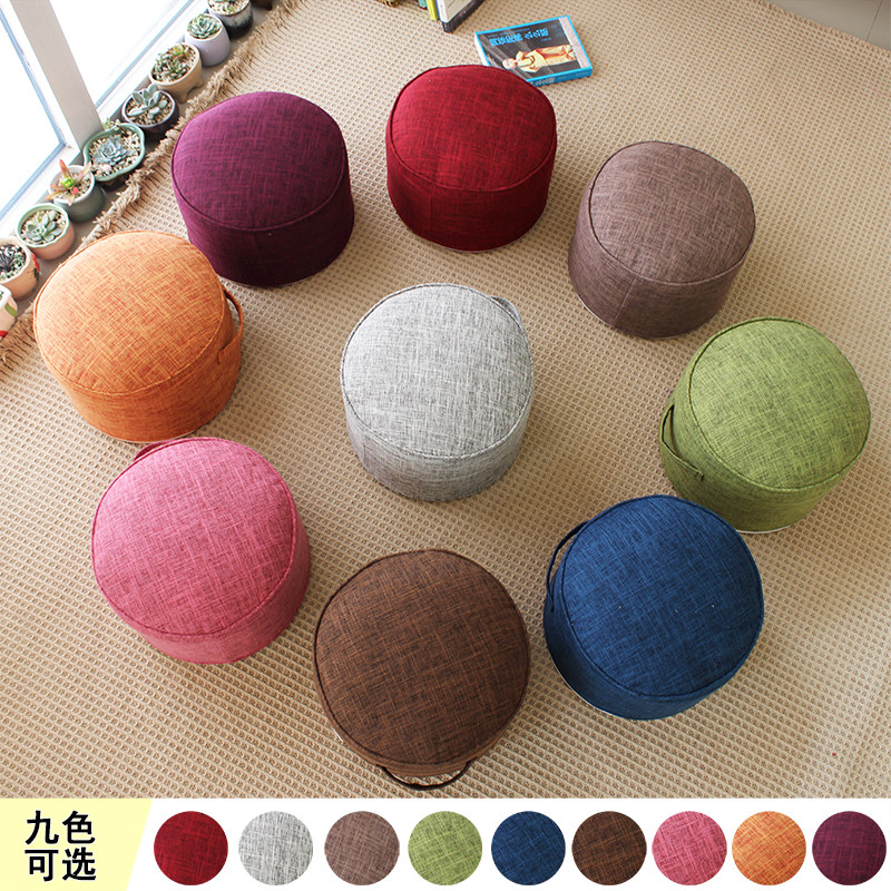 ins Cotton linen fabric detachable and washable comfortable balcony Tatami bay window cushion Living room floor Futon small round stool