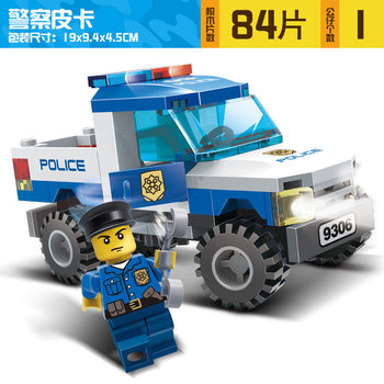 Police pickup children's building blocks assembly toy boy police intercept gangster police car sports car swat puzzle puzzle insert