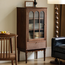 French retro glass door solid wood wine cabinet living room home American display cabinet storage cabinet TV cabinet next to the cabinet