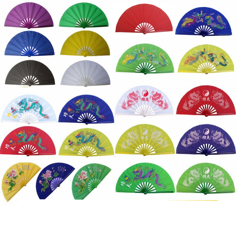 1 scale normal plastic bone kung fu tai chi fan performance fan fitness fan dance fan dragon Feng double dragon right hand is not resistant to fall