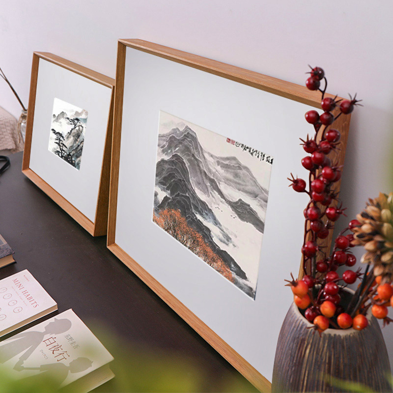 Teak photo frame solid wood Chinese painting frame outer frame custom wall-mounted poster business license creative wall-mounted simple