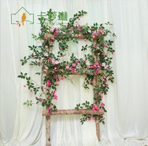 Simulation French rose vine Rose vine flower rattan air conditioning pipe decoration flower rattan winding plastic flower wall hanging