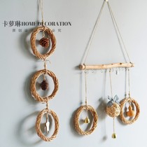 Willow rattan circle pendant dried fruit gourd pine cone bell small pendant kindergarten cafe retro log style pendant