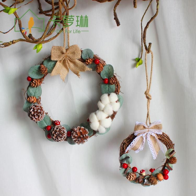 Dried fruit forest small ornaments handmade rattan wreath door hanging wall hanging American ins Christmas rattan ring wall pendant