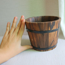 Carolyn carbonized wood fleshy flower pots Balcony anti-corrosion wooden flower pots Home decoration vintage wooden barrels