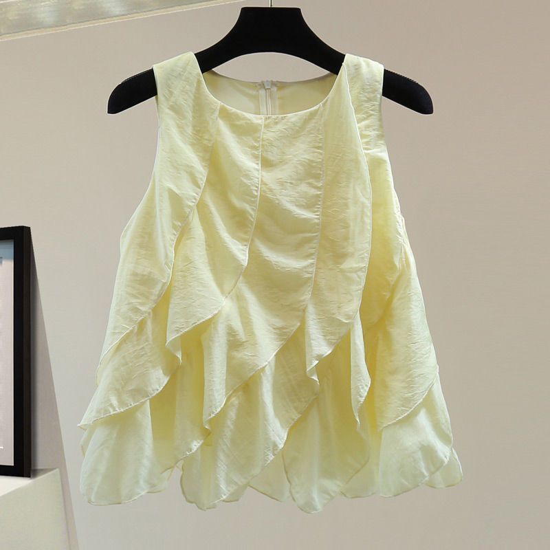 French-Style Ruffled Chiffon Sleeveless Vest for Women, Summer Design, Niche and Stylish, Irregular Top