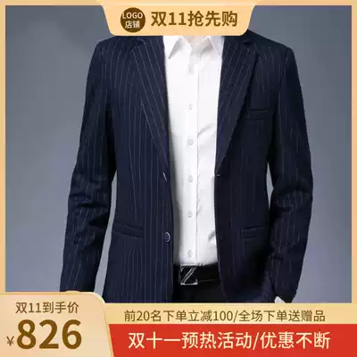 Casual suit men's coat single British style striped suit men's slim business formal coat trend single buckle