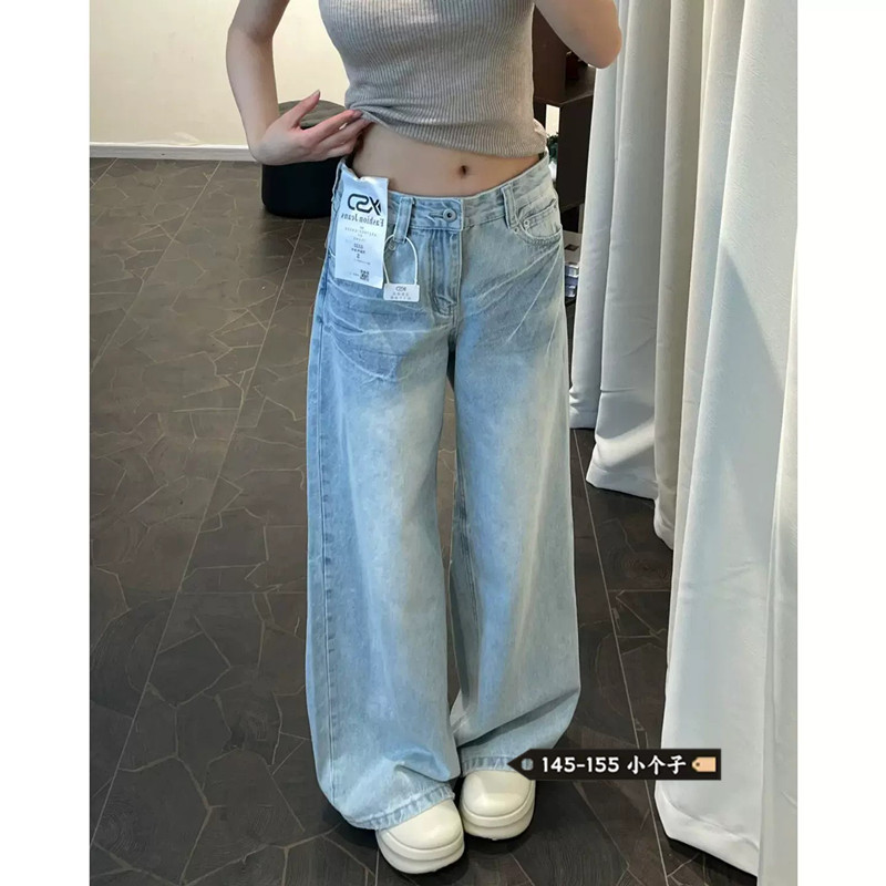 Light Blue Wide-Leg Jeans for Petite Women, Stylish Low-Waist Loose Fit, Slimming, Suitable for Work and Casual Wear, Versatile Straight-Leg Pants Light Blue Wide-Leg Jeans for Petite Women, Stylish Low-Waist Loose Fit, Slimming, Suitable for Work and Casual Wear, Versatile Straight-Leg Pants